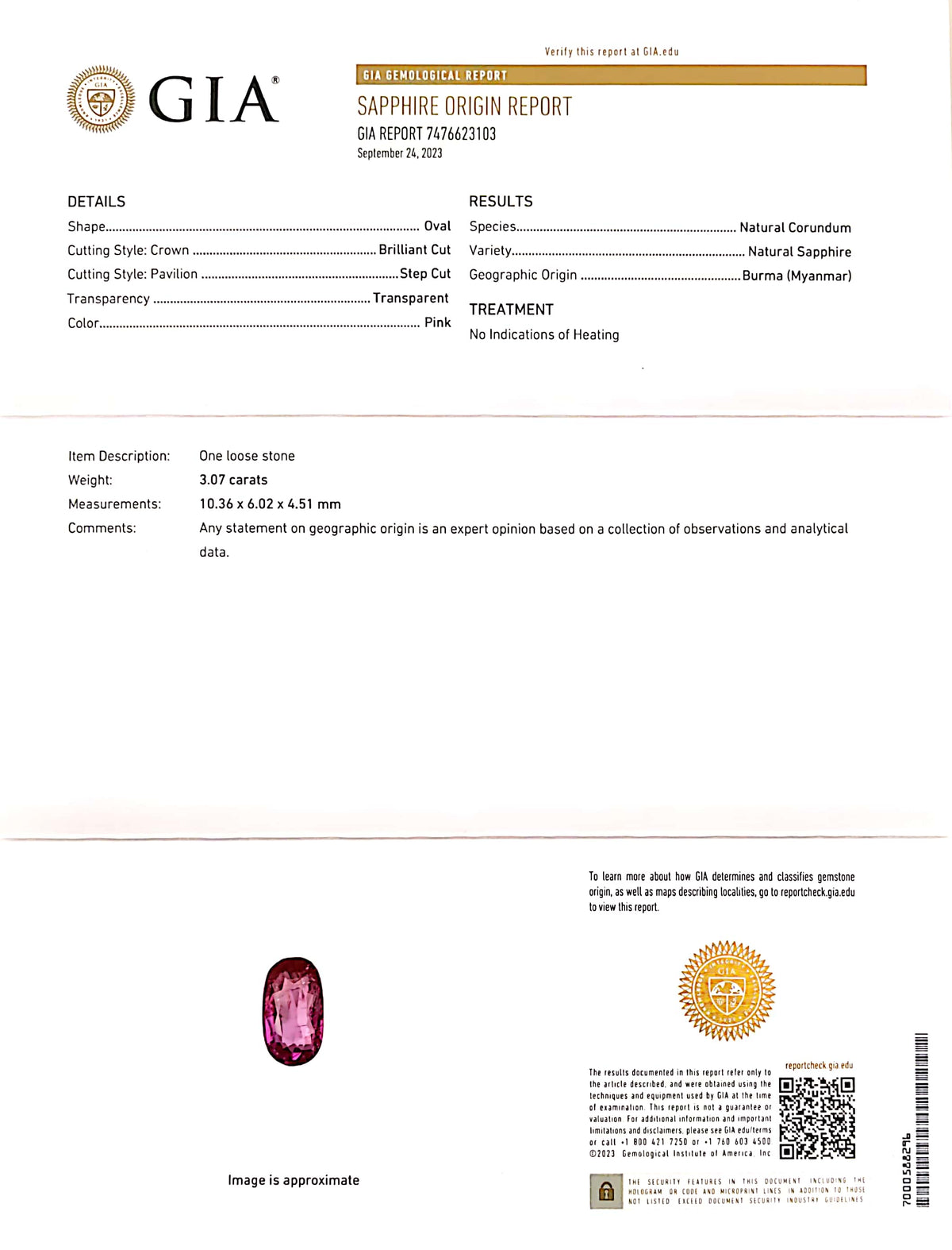 Burmese Ruby (Manik) 3.07 Carats / 3.37 Ratti