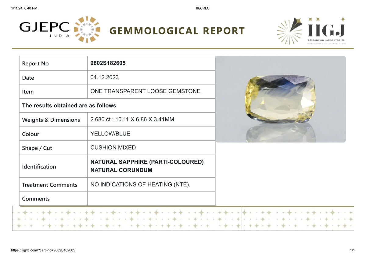 Natural Pitambari 2.68 Carats / 2.95 Ratti