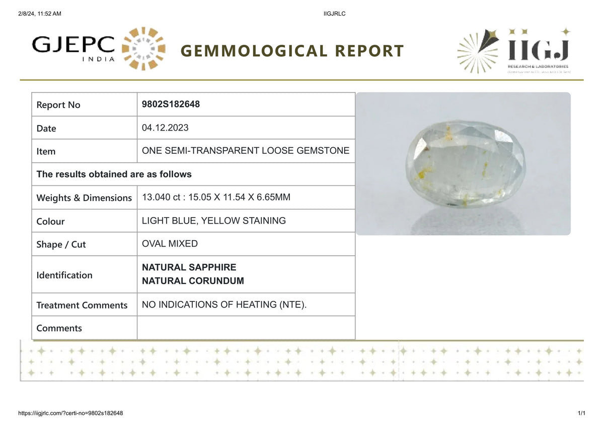 Natural Pitambari 13.04 Carats / 14.33 Ratti