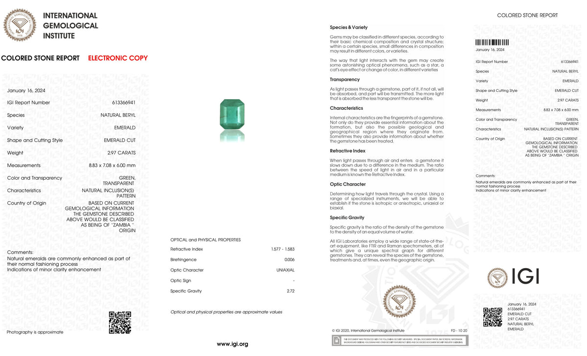 Minor Oil Zambian Emerald 2.97 Carats / 3.26 Ratti