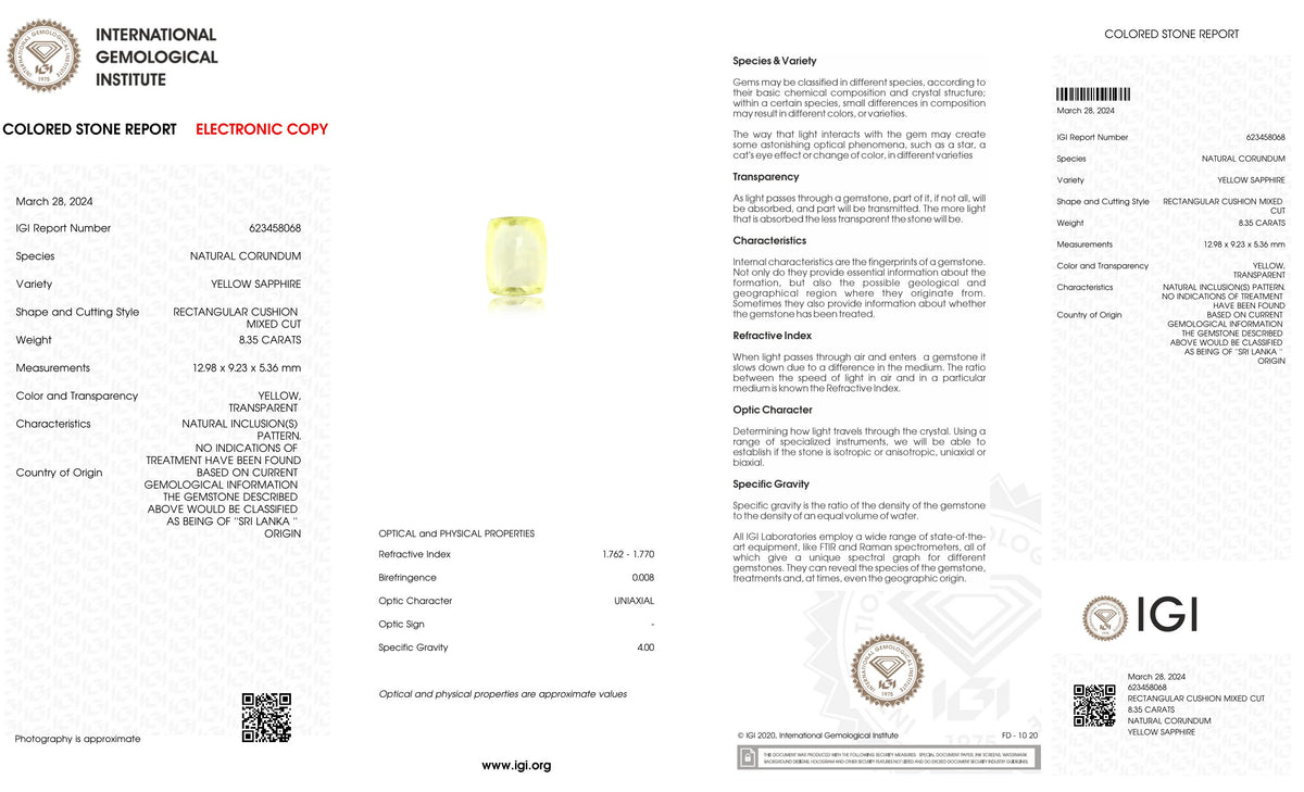 Natural Yellow Sapphire 8.35 Carats / 9.18 Ratti