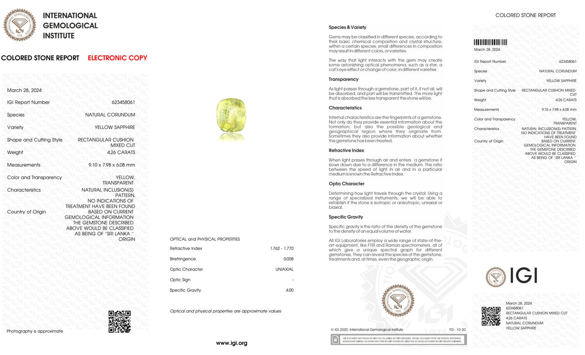 Natural Yellow Sapphire 4.26 Carats / 4.68 Ratti