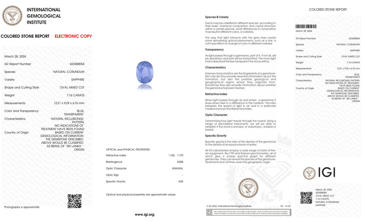 Natural Blue Sapphire 7.16 Carats / 7.87 Ratti