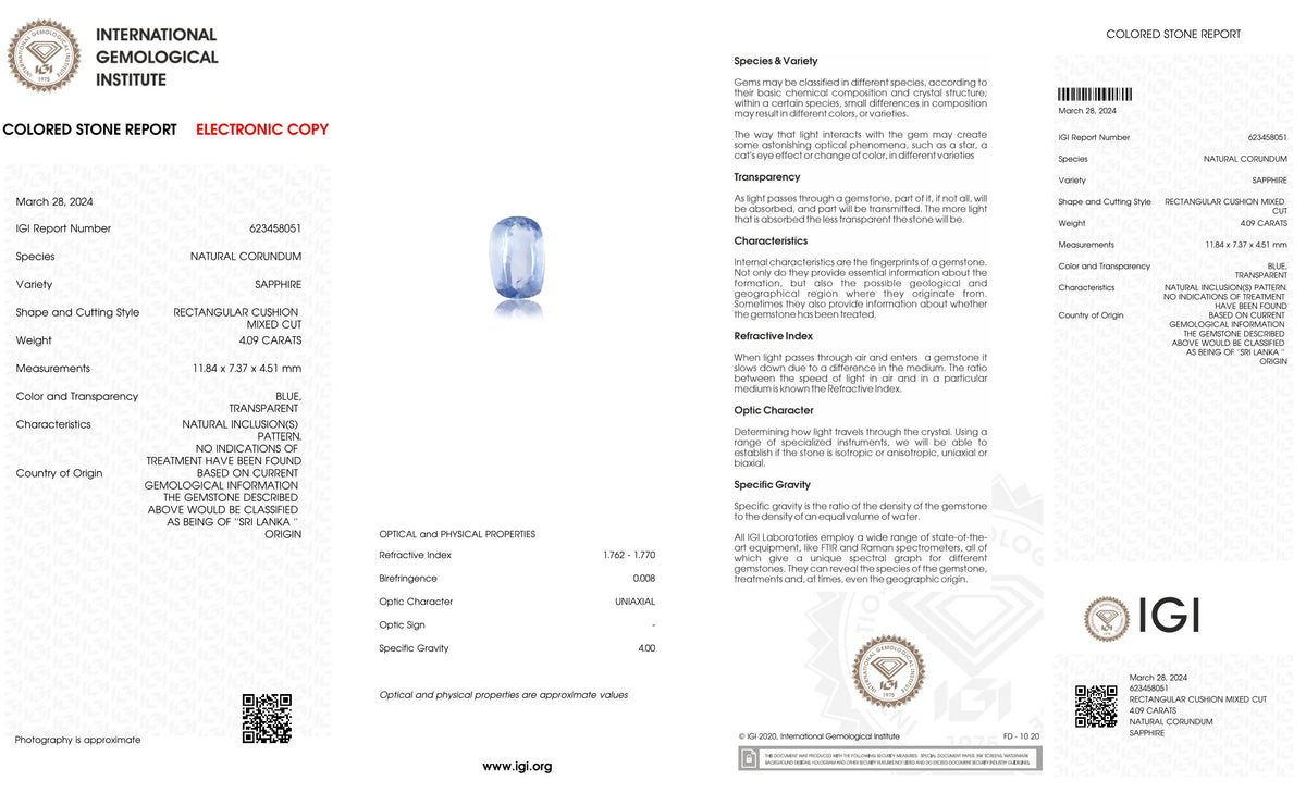 Natural Blue Sapphire 4.09 Carats / 4.49 Ratti