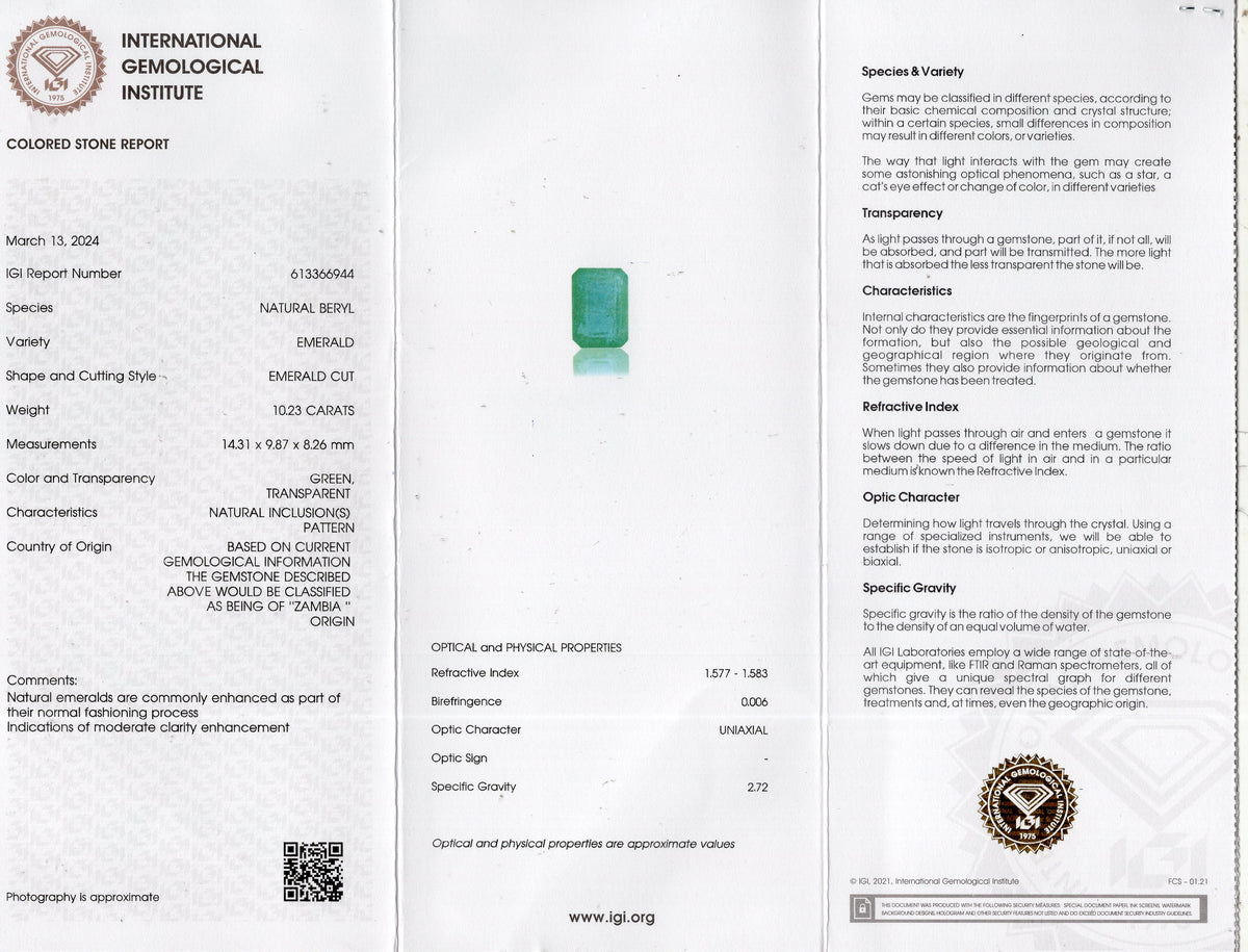 Zambian Emerald (Panna) 10.23 Carats / 11.24 Ratti