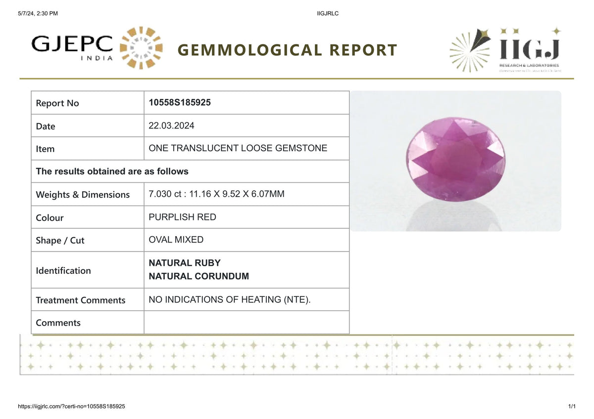 African Ruby (Manik) 7.03 Carats / 7.73 Ratti