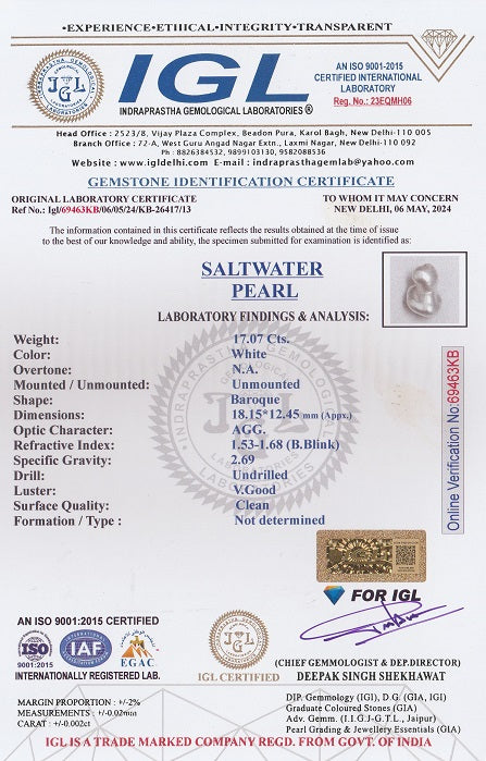 Venezuela Pearl 17.07 Carats / 18.76 Ratti