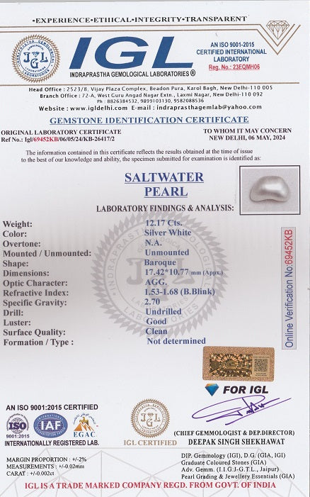 Venezuela Pearl (Moti) 12.17 Carats / 13.37 Ratti