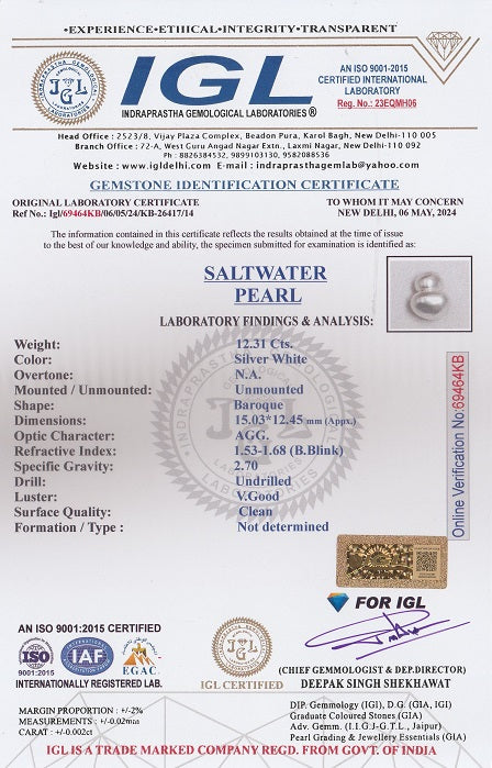 Venezuela Pearl 12.31 Carats / 13.53 Ratti