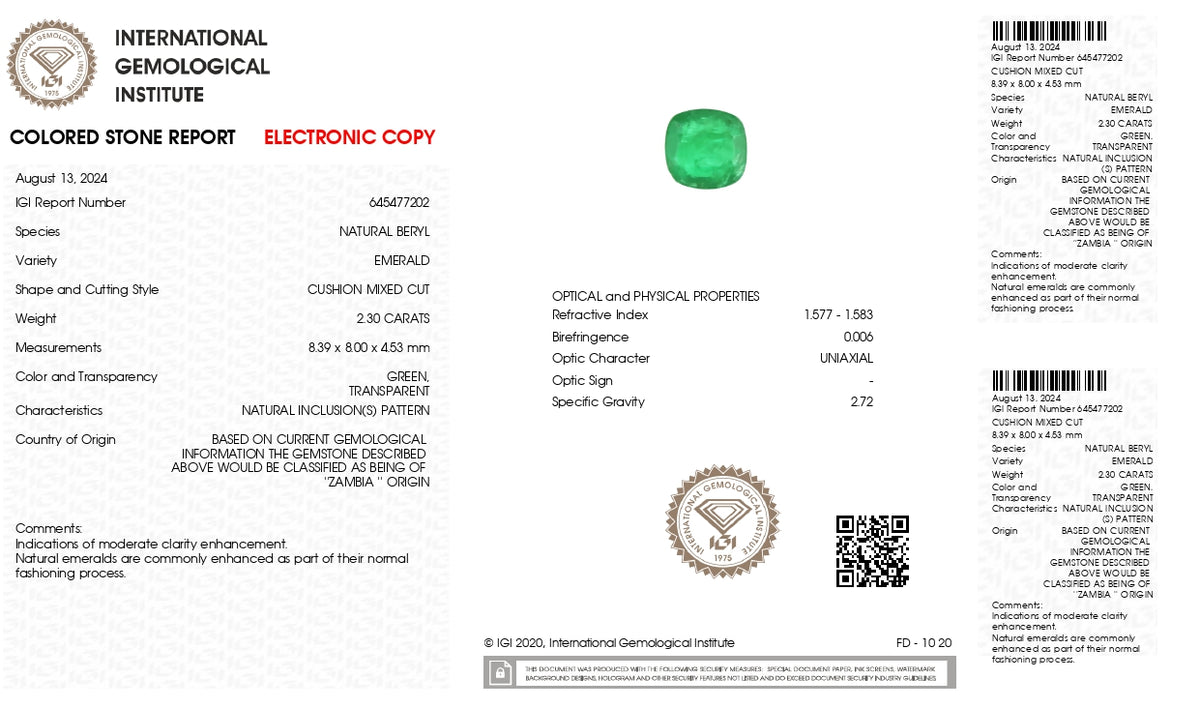 Zambian Emerald (Panna) 2.30 Carats / 2.53 Ratti