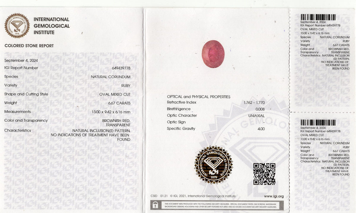 Madagascar Ruby (Manik) 6.67 Carats / 7.33 Ratti