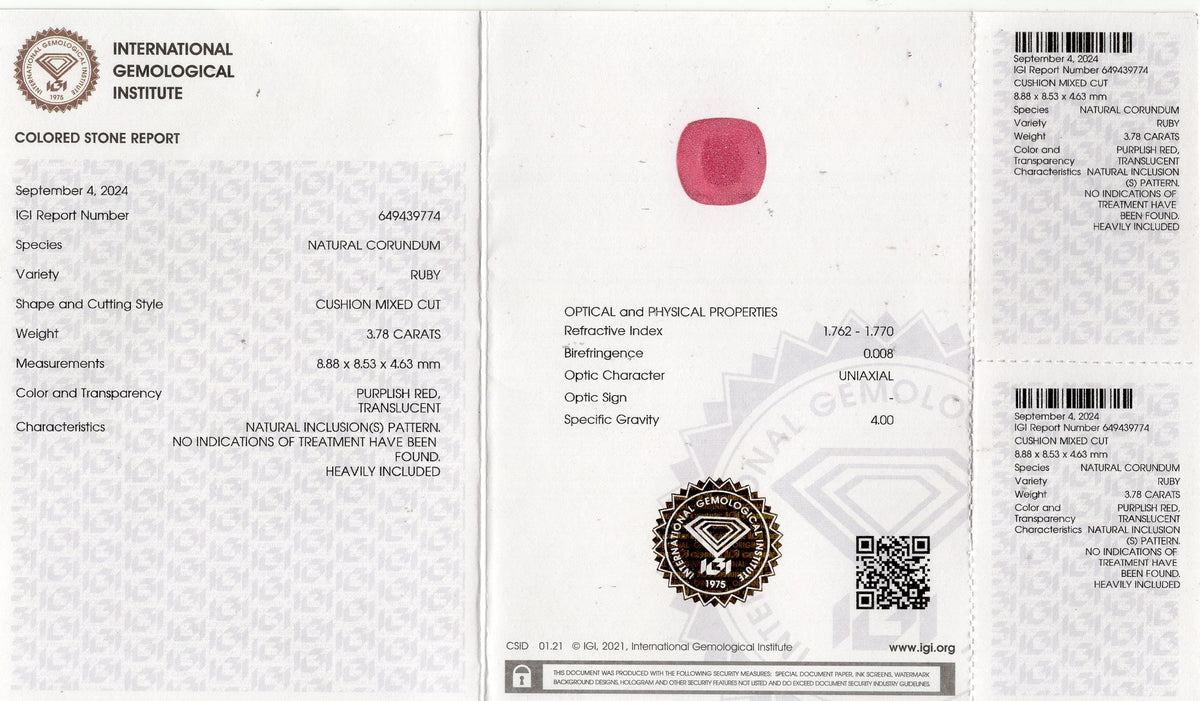 Natural Ruby (Manik) 3.78 Carats / 4.15 Ratti