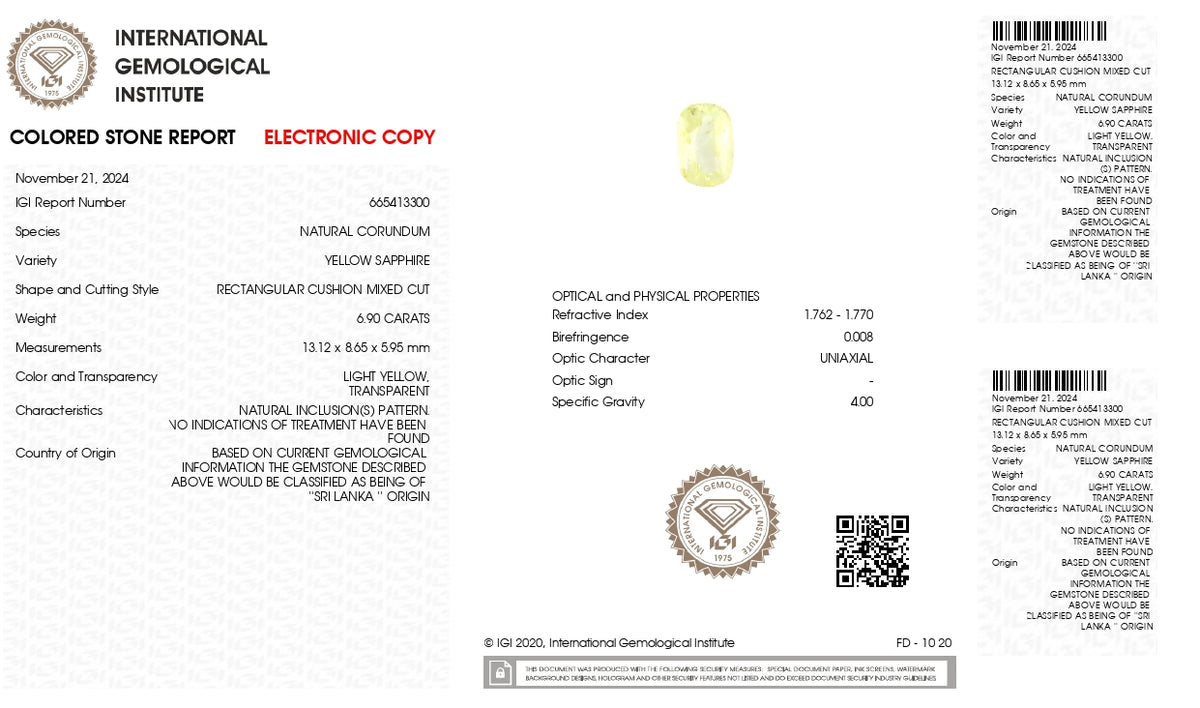 Natural Yellow Sapphire 6.90 Carats / 7.58 Ratti