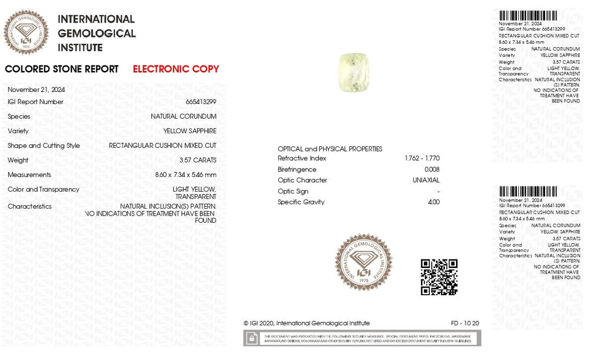 Natural Yellow Sapphire 3.57 Carats / 3.92 Ratti