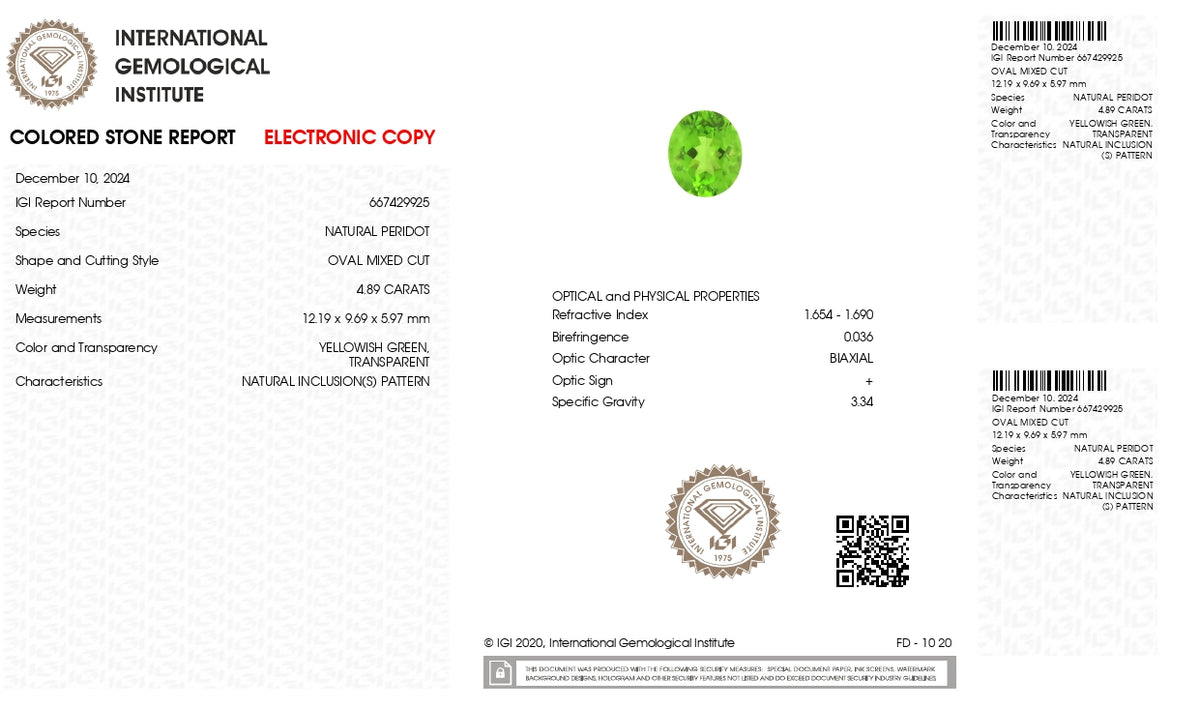 Natural Peridot 4.89 Carats / 5.37 Ratti