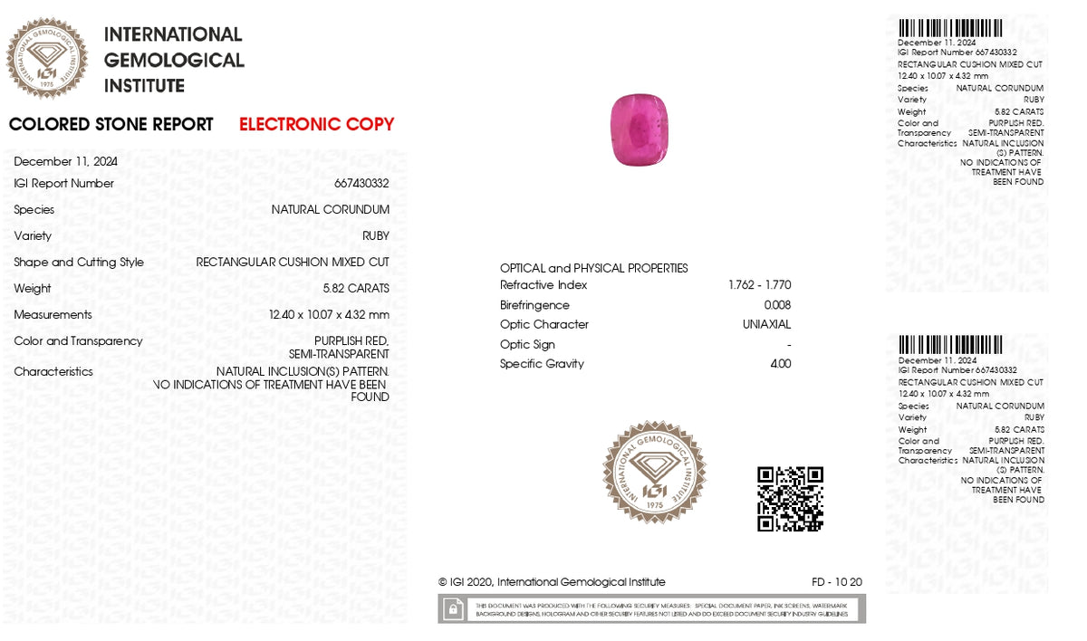 Mozambique Ruby (Manik) 5.82 Carats / 6.4 Ratti