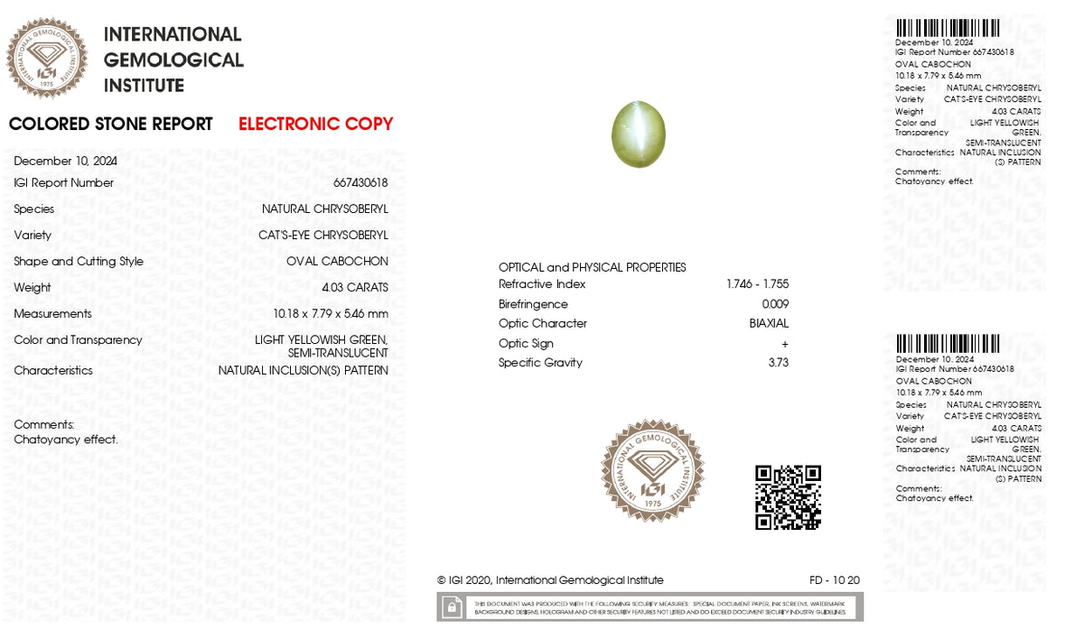 Cat's Eye (Lehsuniya) 4.03 Carats / 4.43 Ratti