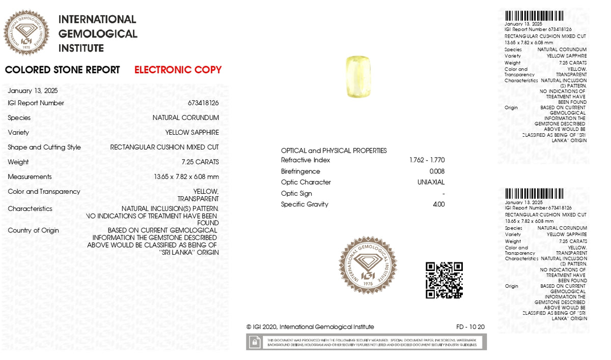 Natural Yellow Sapphire 7.25 Carats / 7.97 Ratti