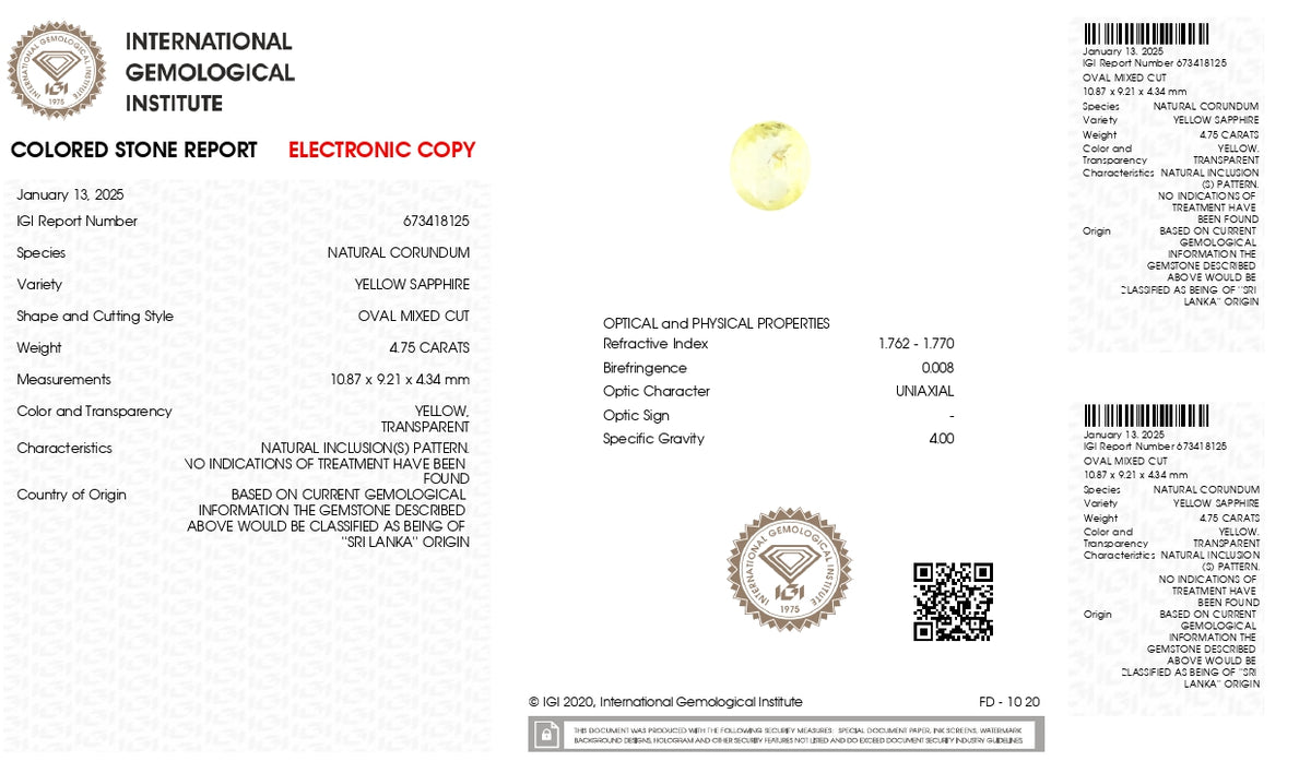 Natural Yellow Sapphire 4.75 Carats / 5.22 Ratti