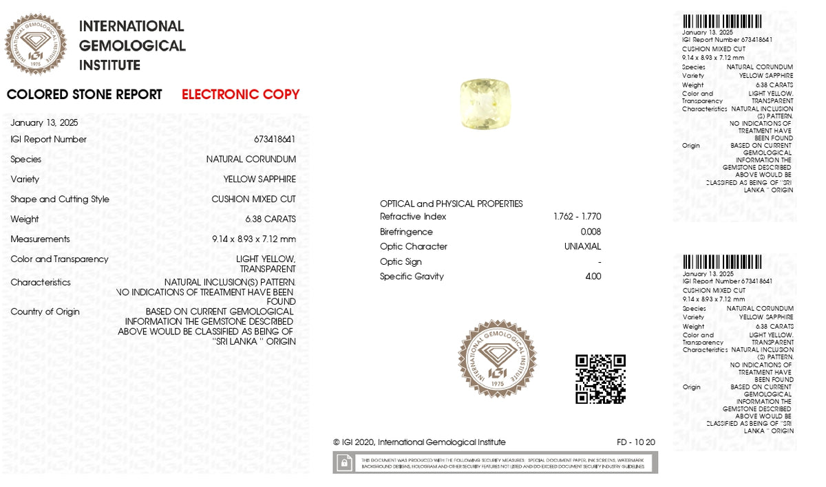Natural Yellow Sapphire 6.38 Carats / 7.01 Ratti