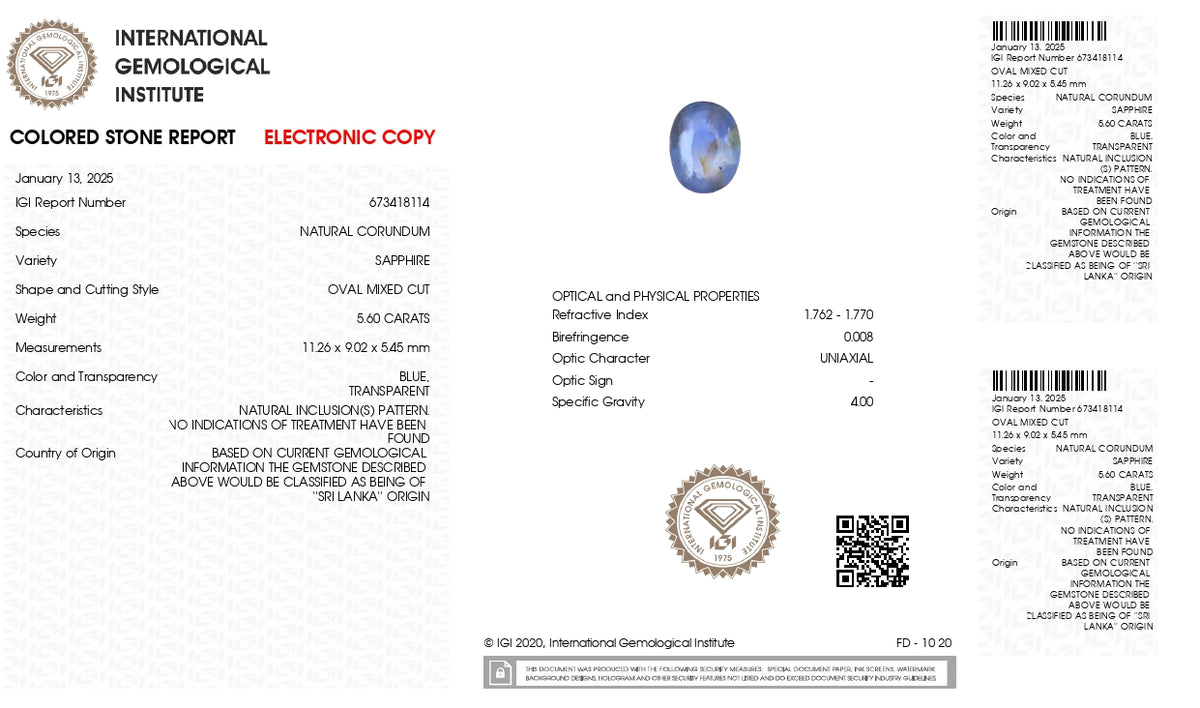 Natural Blue Sapphire 5.60 Carats / 6.15 Ratti
