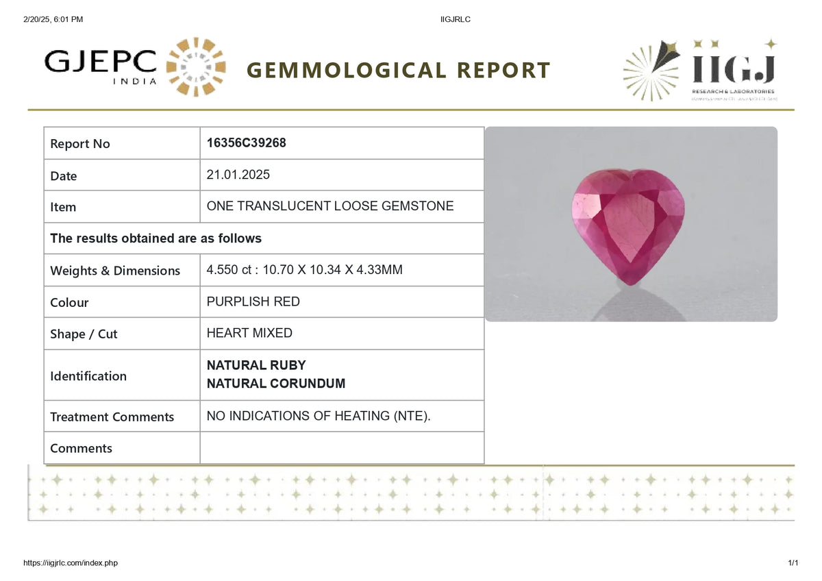 Burmese Ruby (Manik) 4.55 Carats / 5 Ratti