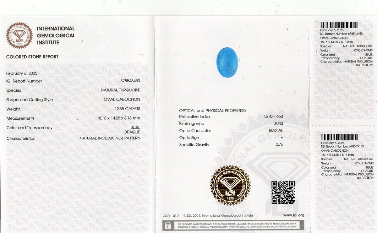 Irani Firoza (Turquoise) 12.55 Carats / 13.79 Ratti