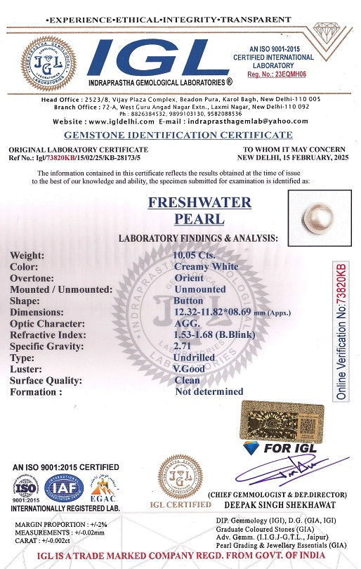Fresh Water Pearl 10.05 Carats / 11.04 Ratti
