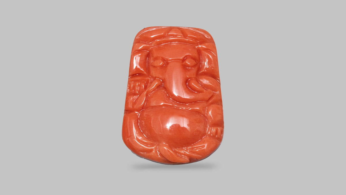Ganesh Carving Red Coral 7.49 Carats / 8.23 Ratti