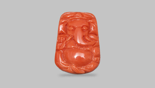 Ganesh Carving Red Coral 7.49 Carats / 8.23 Ratti