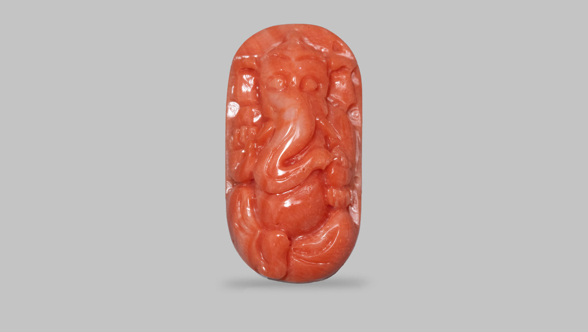 Ganesh Carving Red Coral 7.90 Carats / 8.68 Ratti