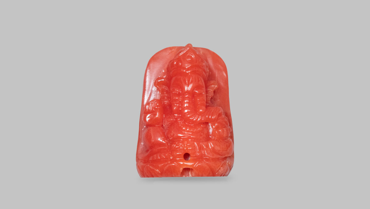 Ganesh Carving Red Coral 14.75 Carats / 16.21 Ratti