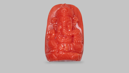 Japanese Ganesh Carving Red Coral(Moonga) 12.97 Carats / 14.25 Ratti