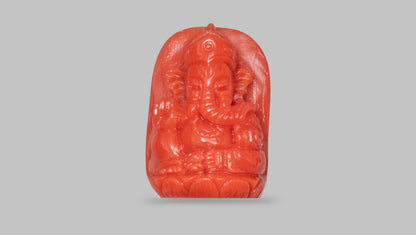 Ganesh Carving Red Coral 17.43 Carats / 19.15 Ratti