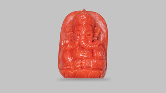 Ganesh Carving Red Coral 17.43 Carats / 19.15 Ratti