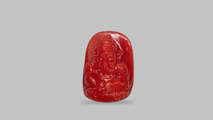 Ganesh Carving Red Coral 16.98 Carats / 21.96 Ratti