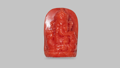 Ganesh Carving Red Coral 25.32 Carats / 27.82 Ratti