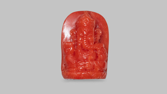 Ganesh Carving Red Coral 25.32 Carats / 27.82 Ratti