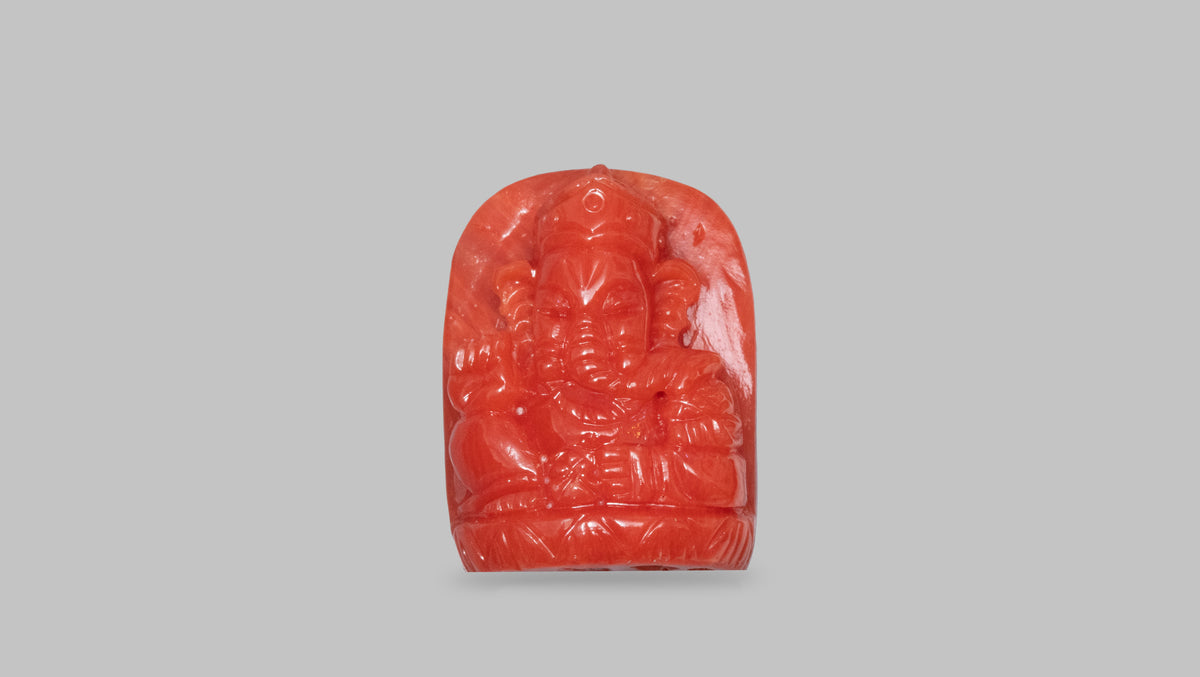 Ganesh Carving Red Coral 17.00 Carats / 18.68 Ratti