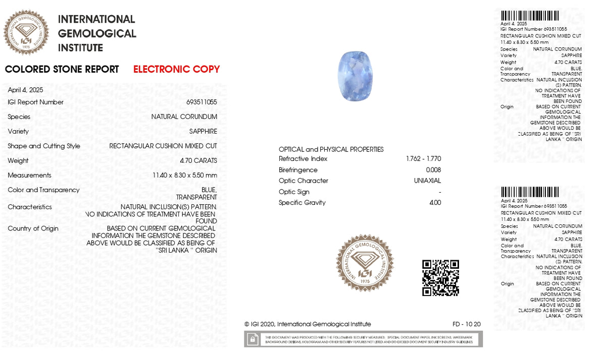 Natural Blue Sapphire 4.70 Carats / 5.16 Ratti