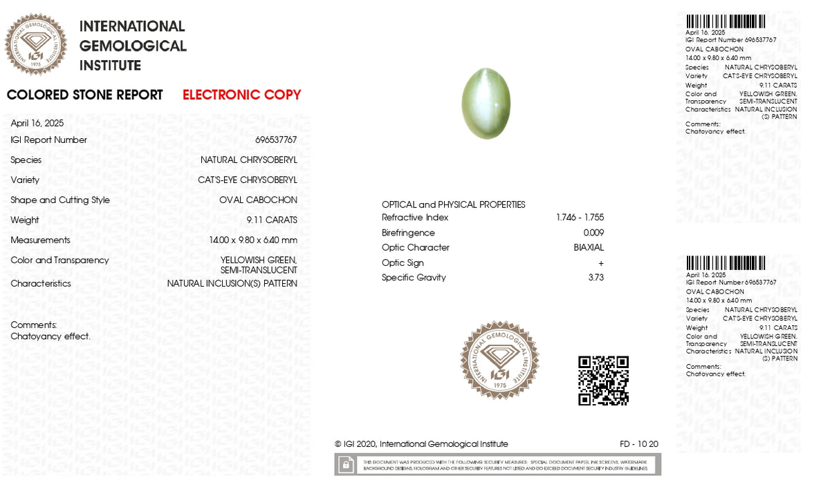 Cat's Eye (Lehsuniya) 9.11 Carats / 10.01 Ratti