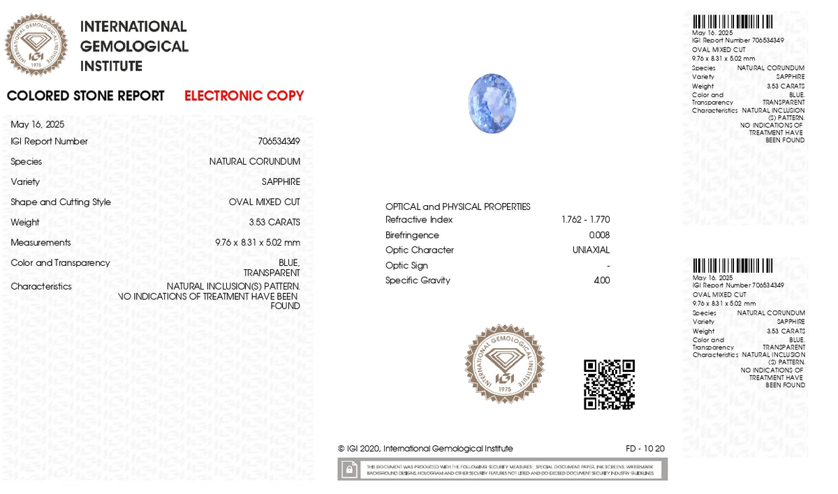 Natural Blue Sapphire 3.53 Carats / 3.88 Ratti