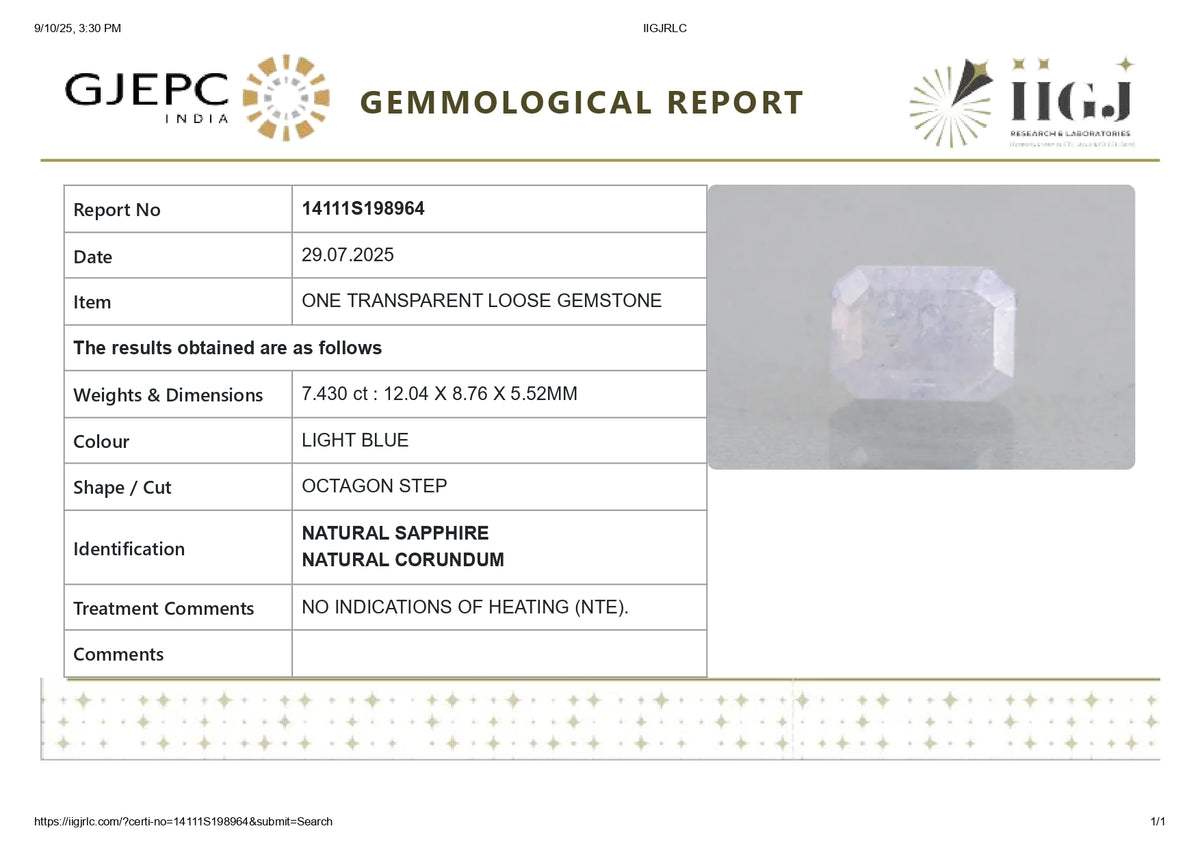 Natural Blue Sapphire 7.43 Carats / 8.16 Ratti