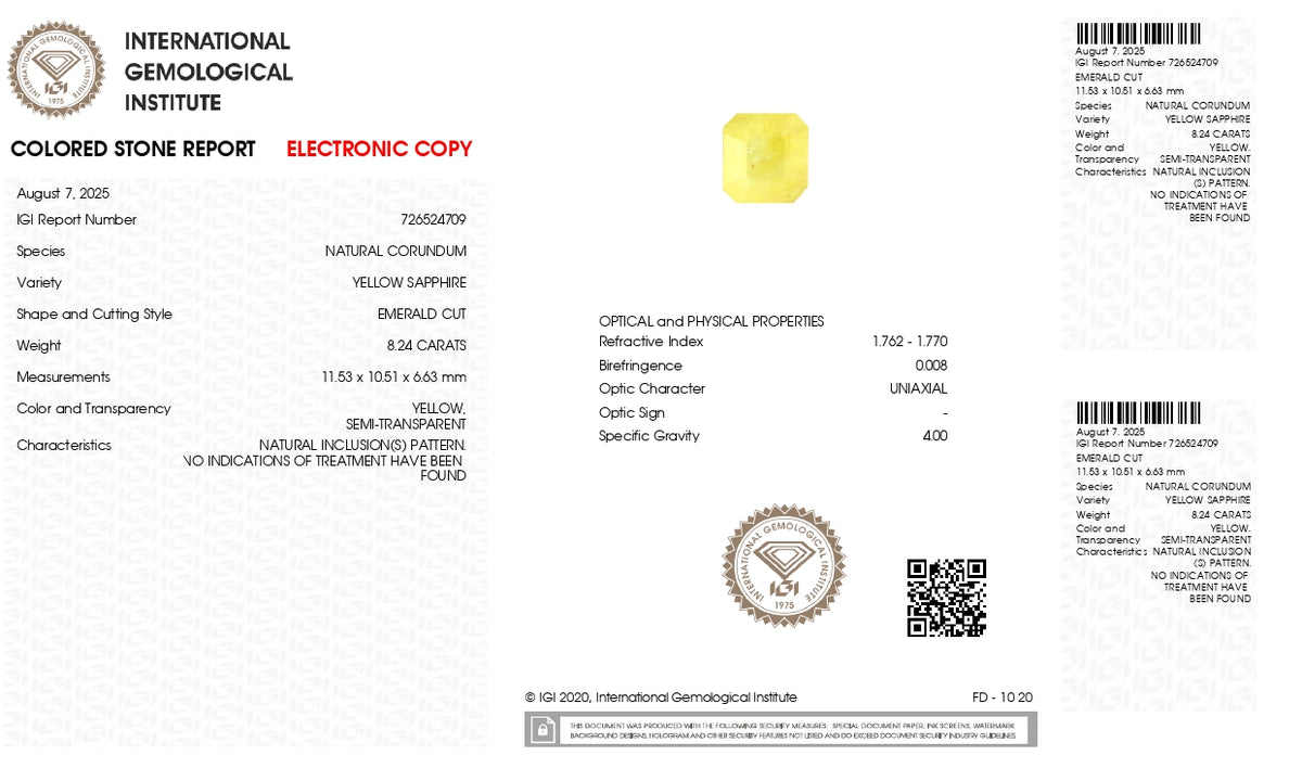 Natural Yellow Sapphire 8.24 Carats / 9.05 Ratti