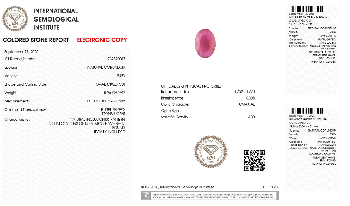 African Ruby (Manik) 5.96 Carats / 6.55 Ratti