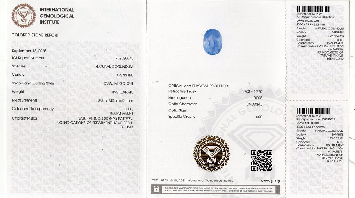 Natural Blue Sapphire 4.92 Carats / 5.41 Ratti