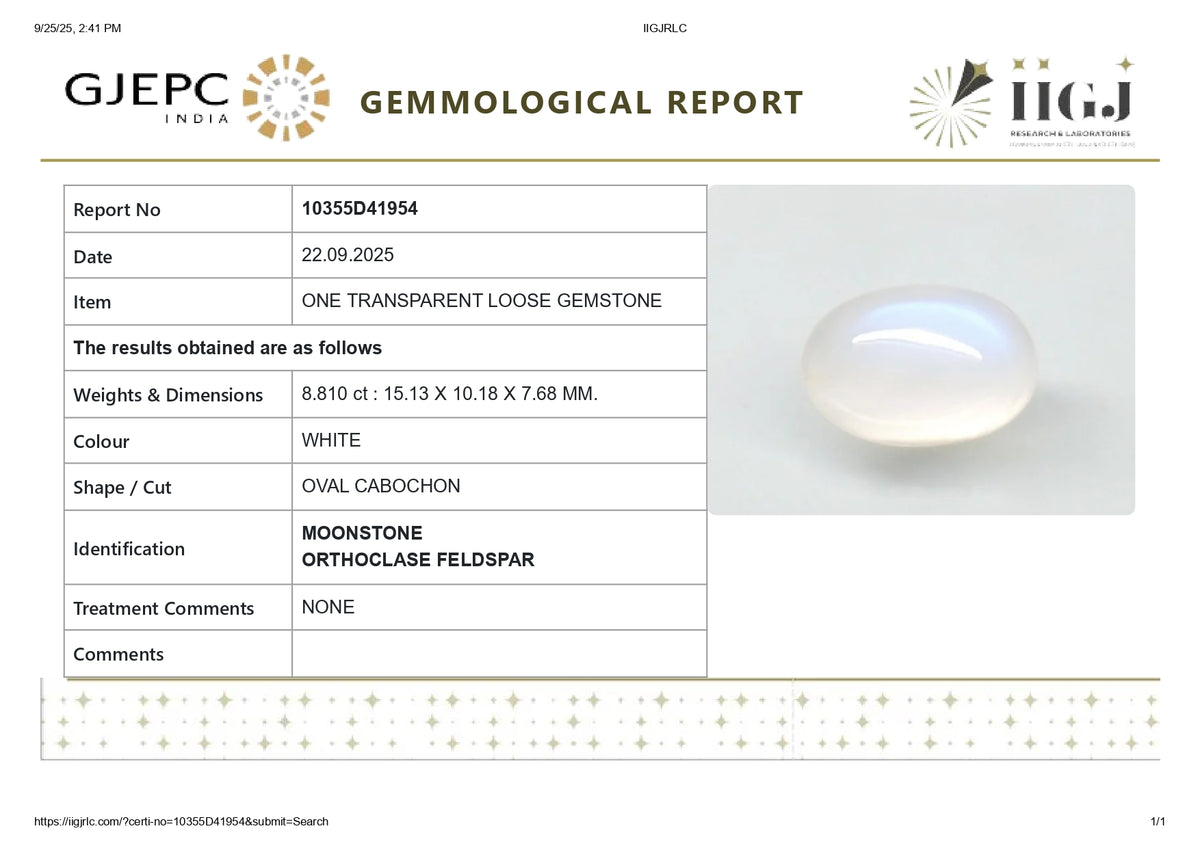 Natural Moon Stone 8.81 Carats / 9.68 Ratti