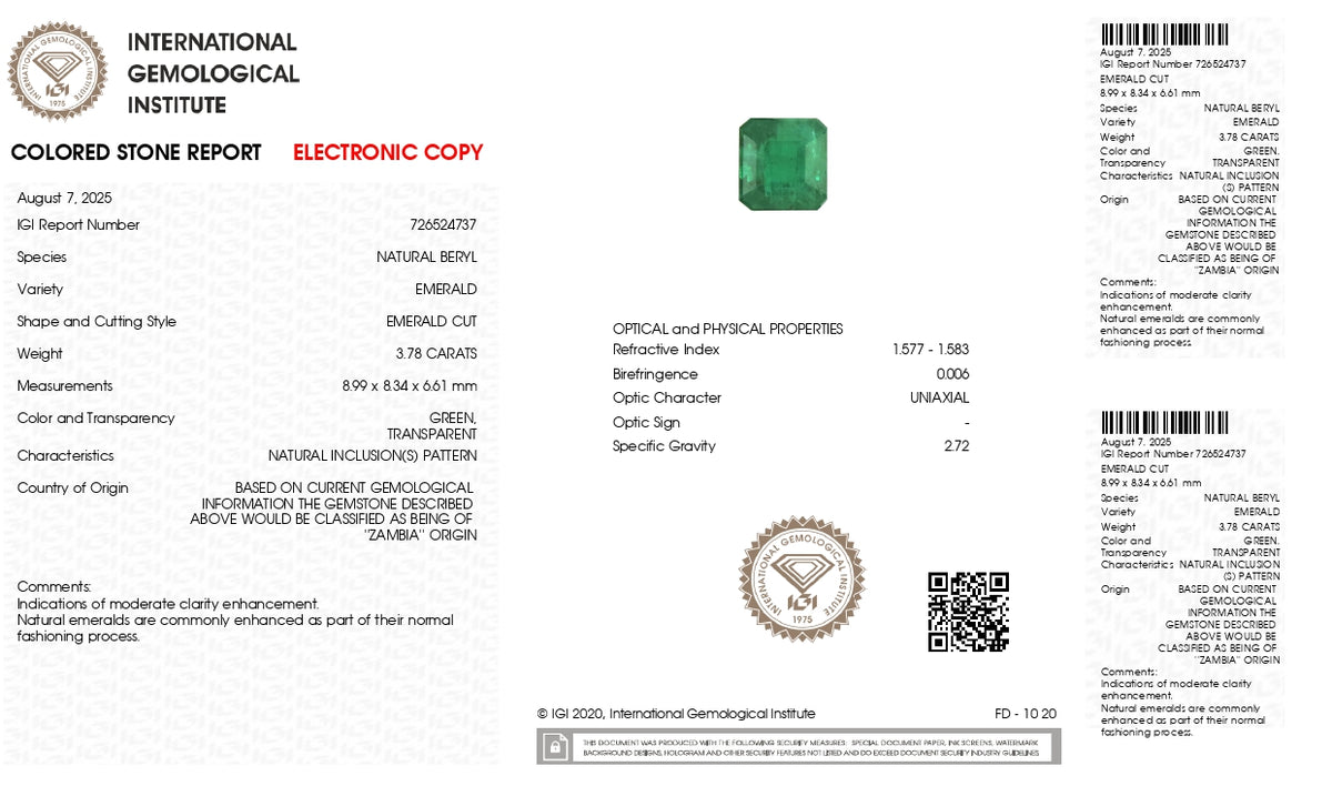 Zambian Emerald (Panna) 3.78 Carats / 4.15 Ratti