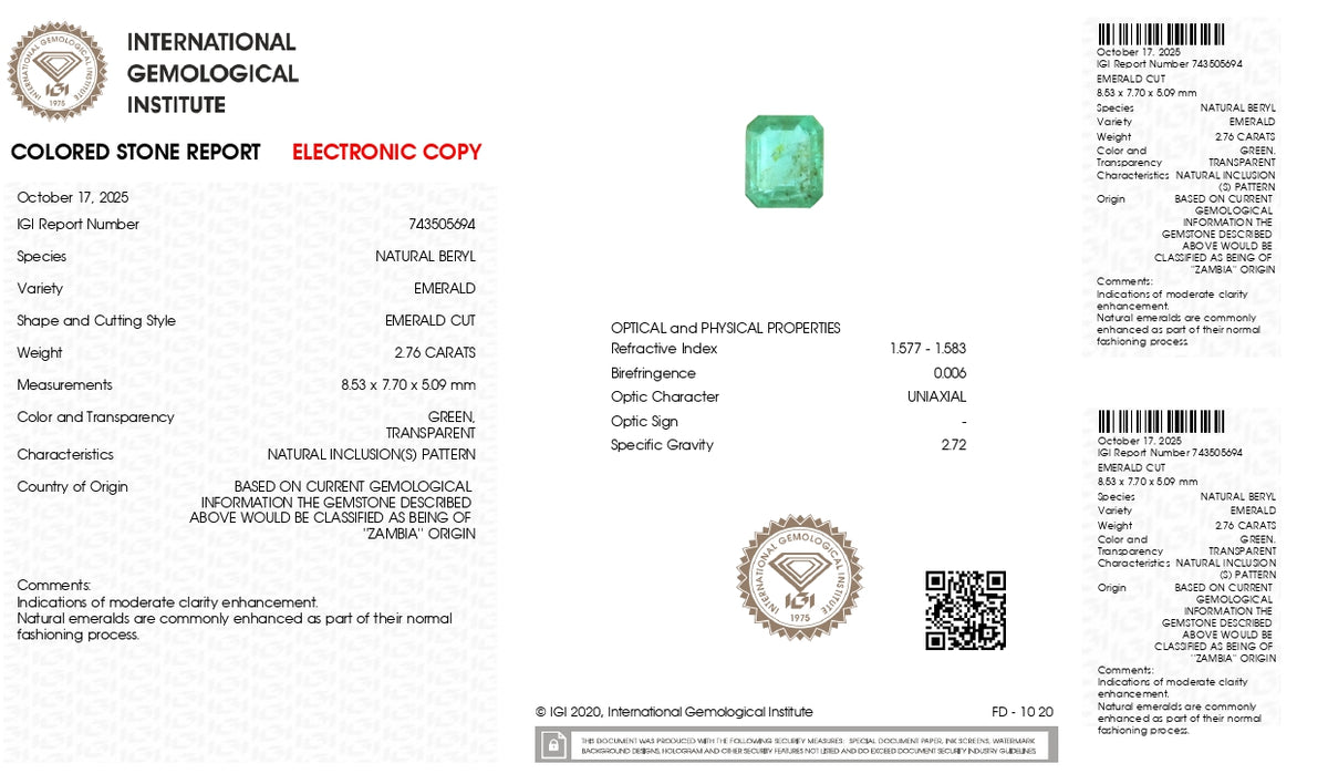 Zambian Emerald (Panna) 2.76 Carats / 3.03 Ratti