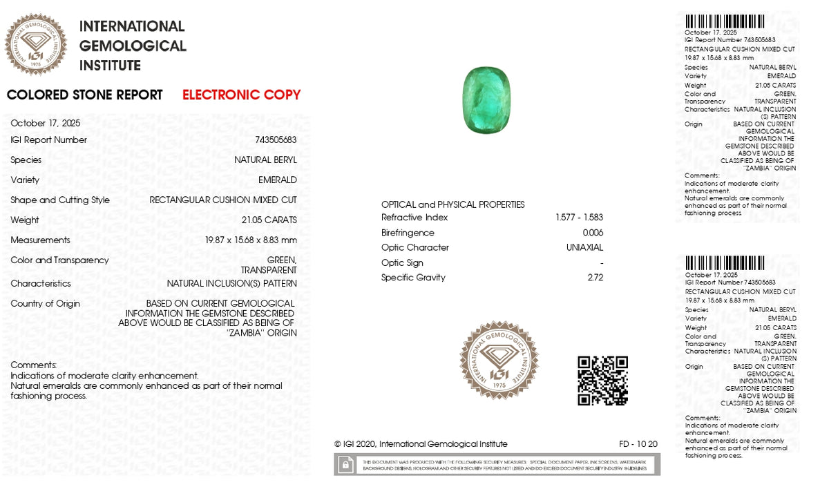 Natural Zambian Emerald (Panna) 21.05 Carats / 23.13 Ratti